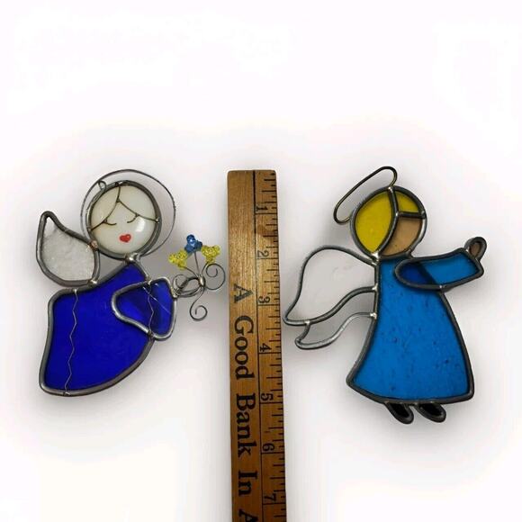 Two Cute Angels Stained Glass Suncatchers Christian Art Window Panels Spiritual - Picture 5 of 6